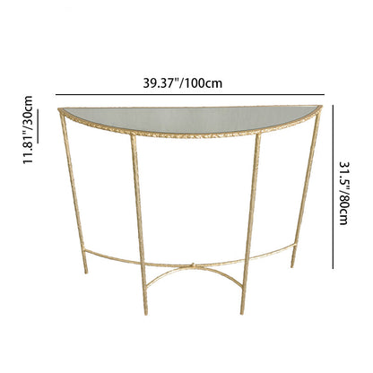 Modern Minimalist Curved Glass Iron Console Table 1-Tier For Entryways