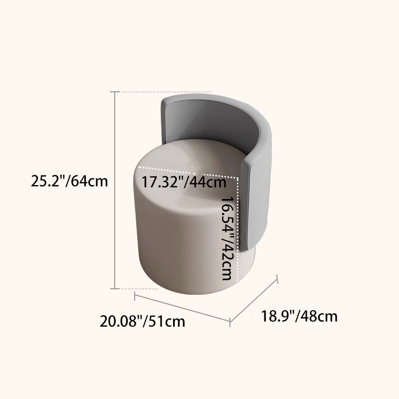 Modern Minimalist Swivel Cylindrical Microfiber Leather Aluminum Alloy Wood Vanity Stool Backrest Armless For Bedroom