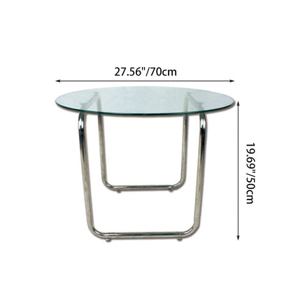 Modern Minimalist Round Glass Stainless Steel Coffee Table 1-Tier For Living Room