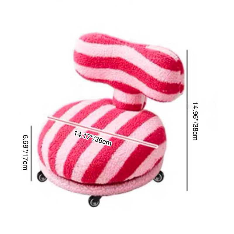 Contemporary Creative Round Bow Sherpa Fabric Iron Swivel Mobile Low Stool Backrest Armless For Living Room