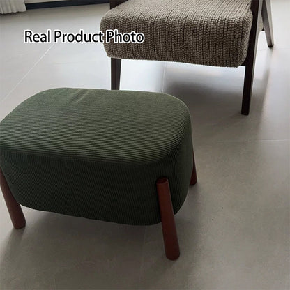 Modern Minimalist Oval Solid Wood Corduroy Teddy Fleece Faux Mink Fur Yarn Sponge Low Stool Backless Armless For Hallway