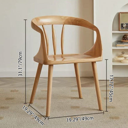 Traditional Vintage Rubberwood Solid Wood Dining Chair Backrest Armrests For Dining Room