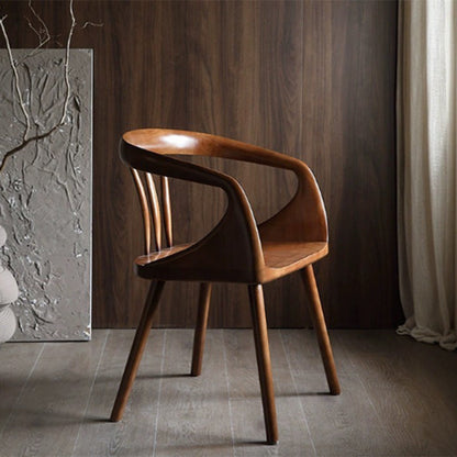 Traditional Vintage Rubberwood Solid Wood Dining Chair Backrest Armrests For Dining Room