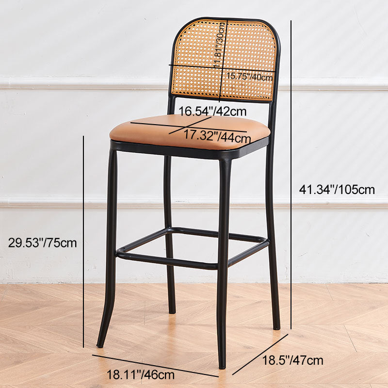 Modern Minimalist PE Faux Nappa Leather Iron Rectangular Bar Stool Backrest Armless For Dining Room
