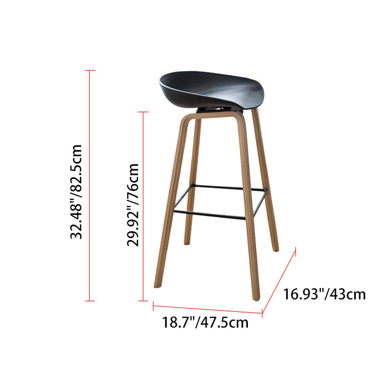 Modern Minimalist Rectangular PP Beech Wood Bar Stool Backless Armless For Dining Room