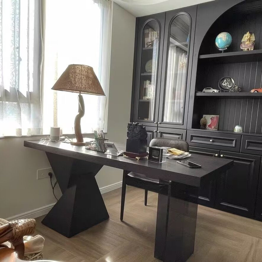 Modern Minimalist Oak & Acrylic Rectangular Desk With Wireless Charging And Outlet For Bedroom & Home Office