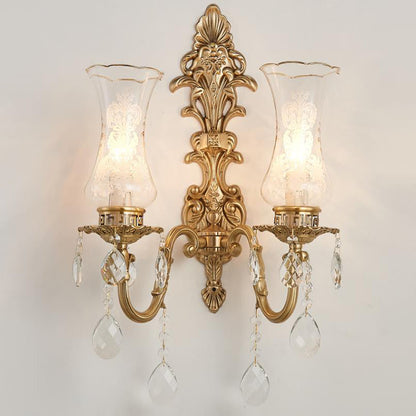 Traditional French Crystal Candelabra Brass 1/2 Light Wall Sconce Lamp