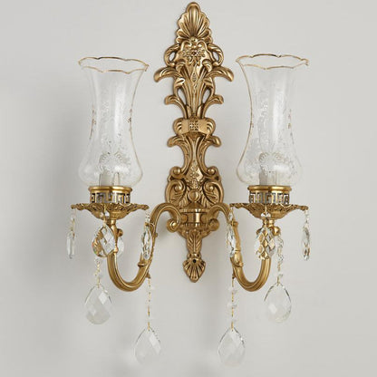 Traditional French Crystal Candelabra Brass 1/2 Light Wall Sconce Lamp
