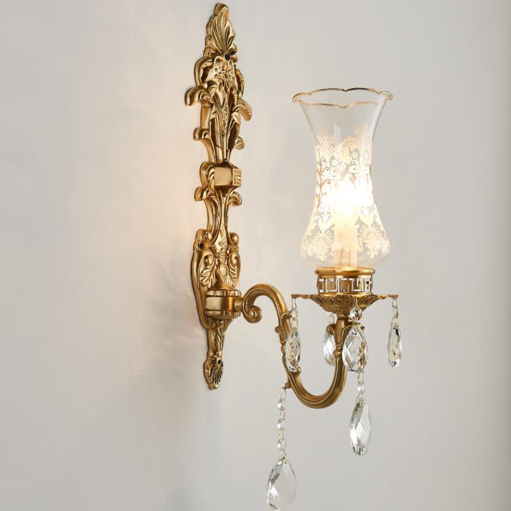 Traditional French Crystal Candelabra Brass 1/2 Light Wall Sconce Lamp