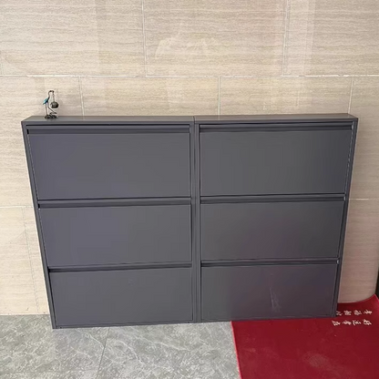 Modern Minimalist Steel Slim Rectangular Shoe Storage With Flip Drawers 3/4 Tier For Entryway