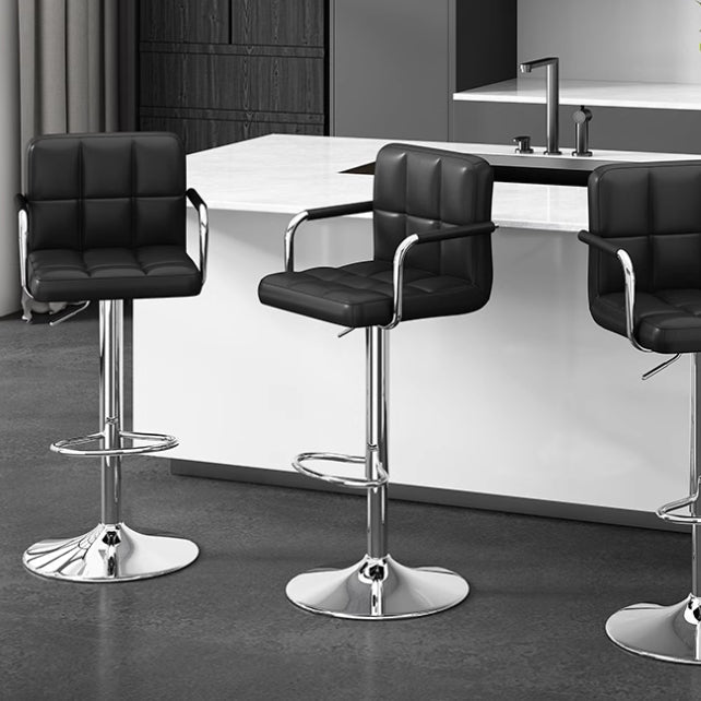 Modern Minimalist Rectangular PU Leather Latex Iron Bar Stool Backrest Armrest For Dining Room