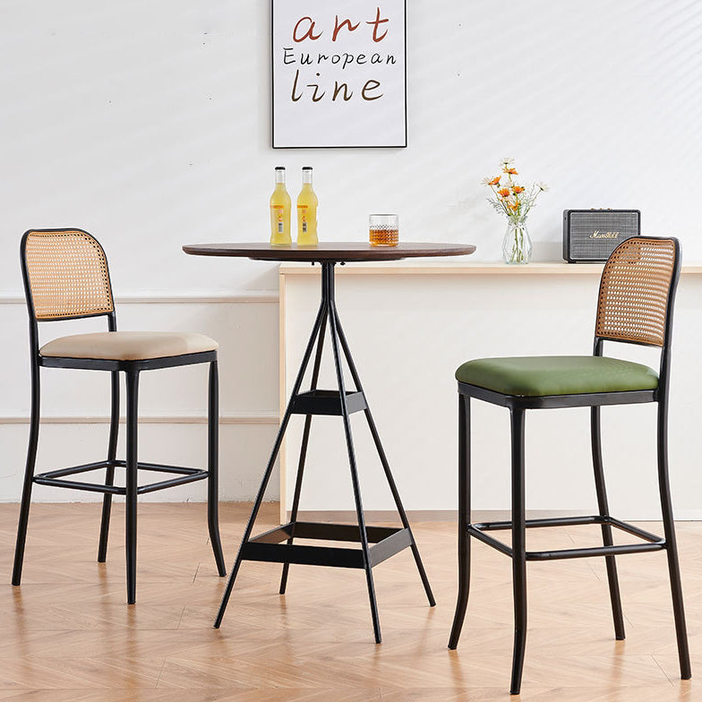 Modern Minimalist PE Faux Nappa Leather Iron Rectangular Bar Stool Backrest Armless For Dining Room