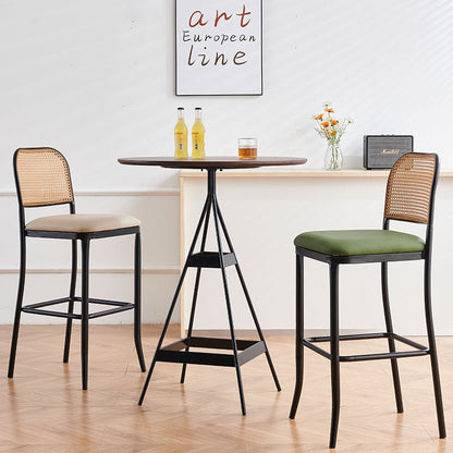Modern Minimalist PE Faux Nappa Leather Iron Rectangular Bar Stool Backrest Armless For Dining Room