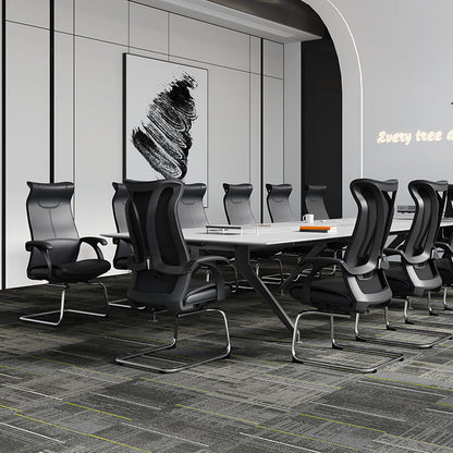 Modern Minimalist Ergonomic Leather Plywood Metal Office Chair Executive Gaming Desk Chair With Headrest Lumbar Support Cantilever Base For Home Office Set Of 2