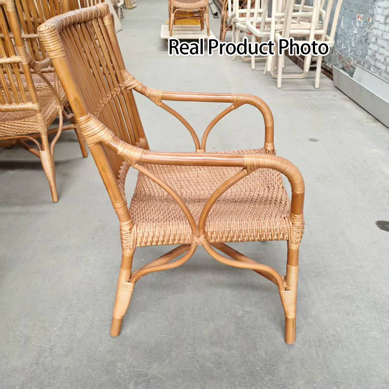 Traditional Vintage Curved Fabric Rattan Sponge Dining Chair Backrest Armrest For Dining Room