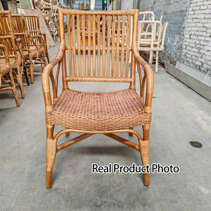 Traditional Vintage Curved Fabric Rattan Sponge Dining Chair Backrest Armrest For Dining Room