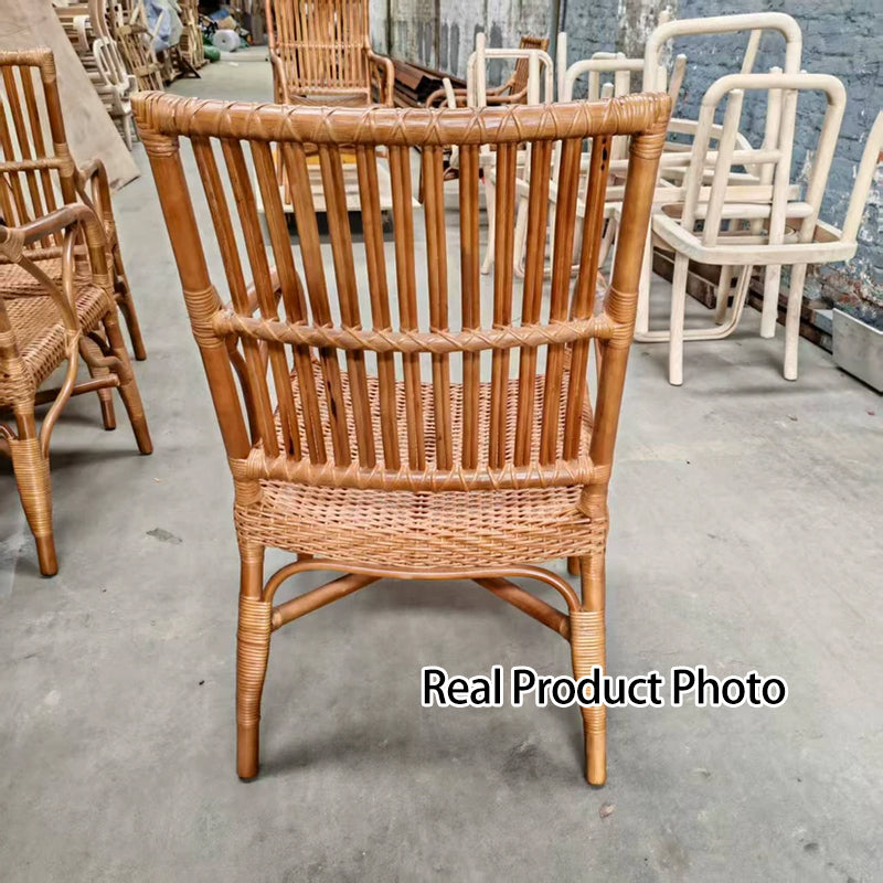 Traditional Vintage Curved Fabric Rattan Sponge Dining Chair Backrest Armrest For Dining Room