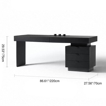 Modern Minimalist Oak Wood Rectangular Desk With Wireless Charging & 5 Drawers For Bedroom & Home Office