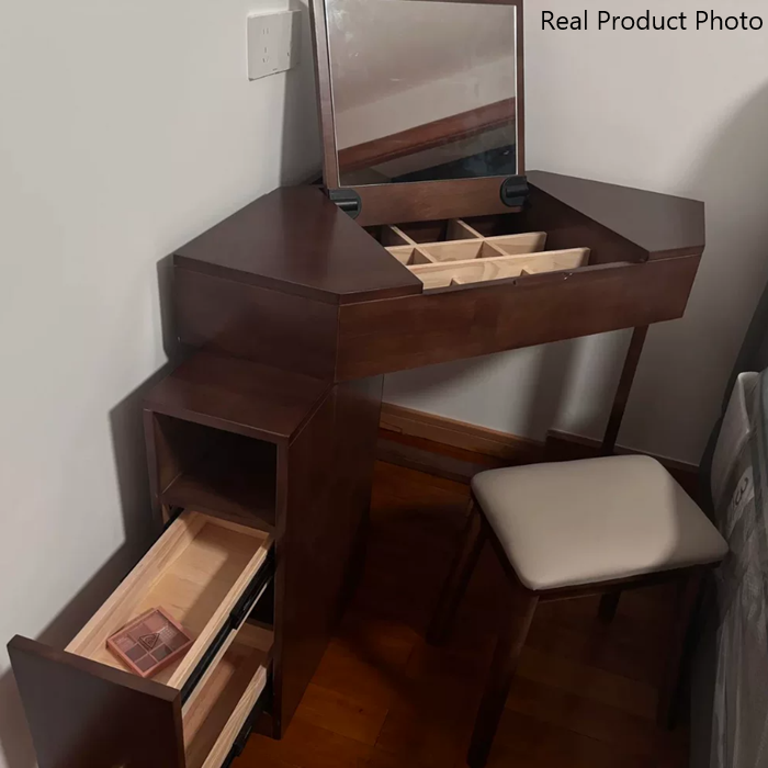 Modern Minimalist Rectangular Hexagonal Rubberwood Plywood Glass Microfiber Leather Makeup Vanity 4-Tier For Bedroom