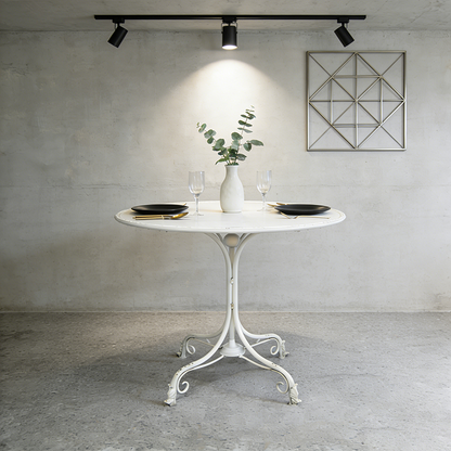 Traditional Vintage Round Iron Dining Table 4-Leg For Dining Room