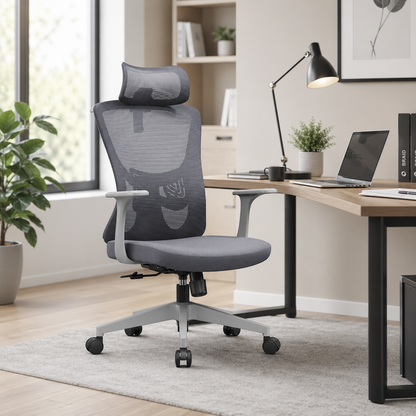Modern Minimalist High-Back Mesh Staff Office Chair - Adjustable Headrest With Hanger Silent Casters Desk Chair For Home Office