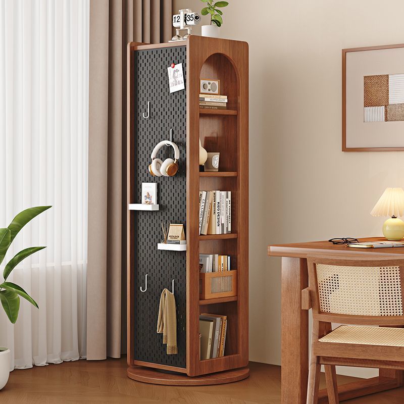 Traditional Vintage Rectangular Pine Wood Carbon Steel Rotatable Multifunctional Bookshelf 5-Tier For Living Room