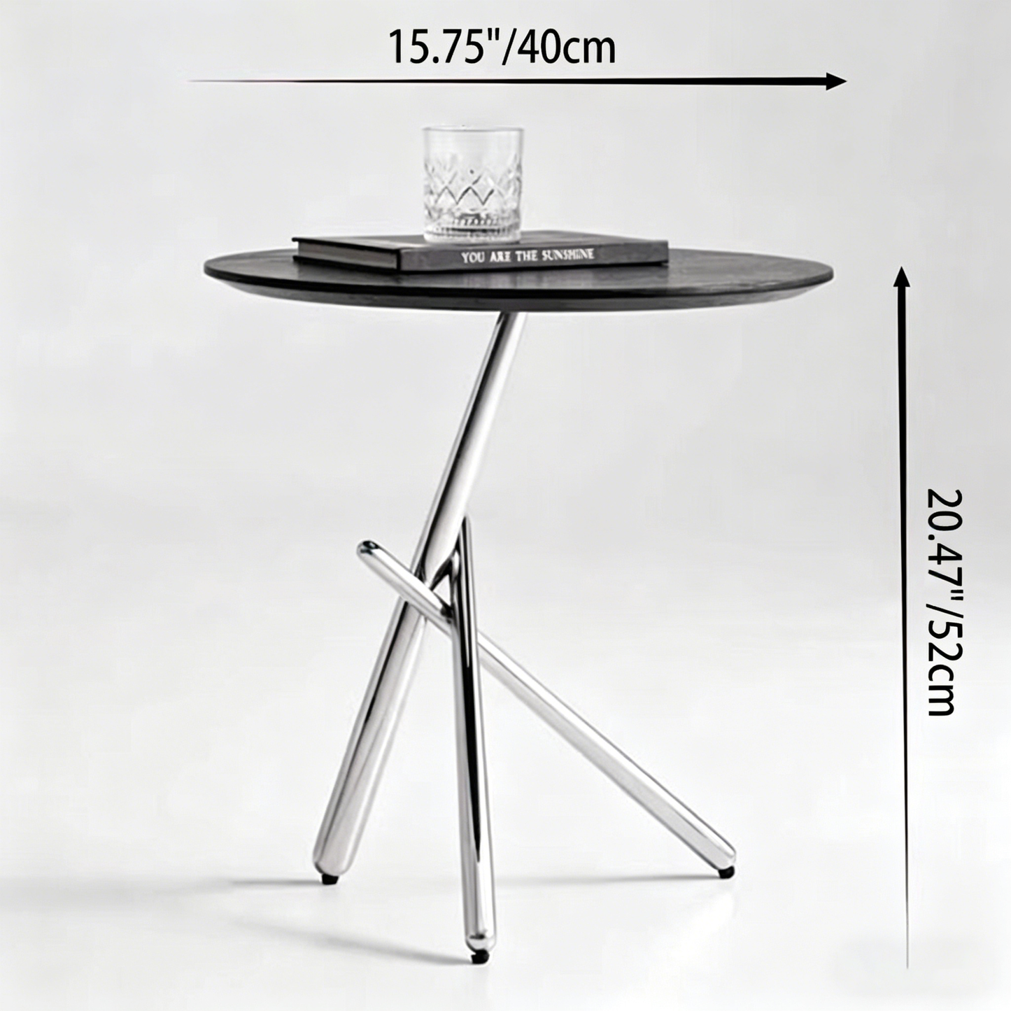 Contemporary Nordic Solid Wood & Stainless Steel Round Side Table For Living Room