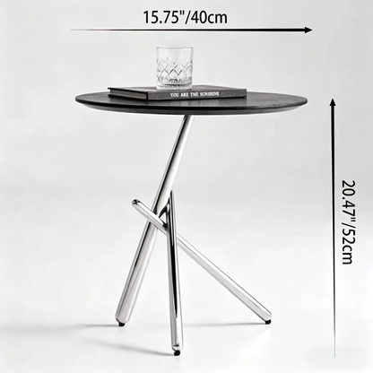 Contemporary Nordic Solid Wood & Stainless Steel Round Side Table For Living Room