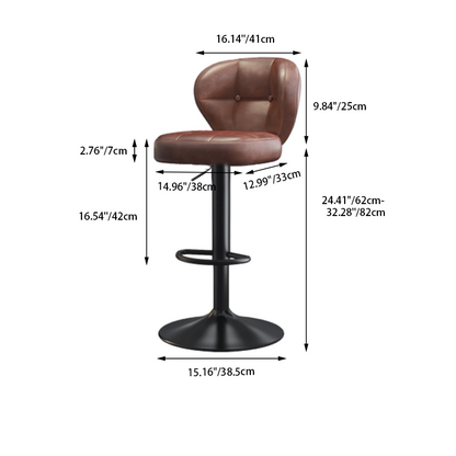 Modern Minimalist Square Rectangular Faux Nappa Leather Carbon Steel Swivel Height-adjustable Bar Stool Backrest Armless For Dining Room & Kitchen