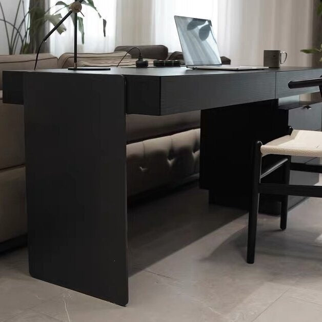 Modern Minimalist Oak Wood Rectangular Desk With Wireless Charging & 5 Drawers For Bedroom & Home Office
