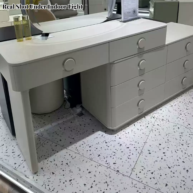 Modern Minimalist Dressing Table With 8-Drawers - Curved Rounded Makeup Vanity For Bedroom