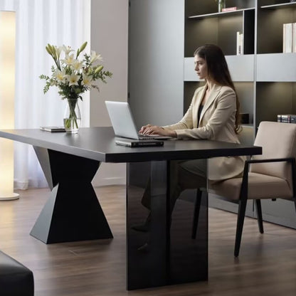 Modern Minimalist Oak & Acrylic Rectangular Desk With Wireless Charging And Outlet For Bedroom & Home Office