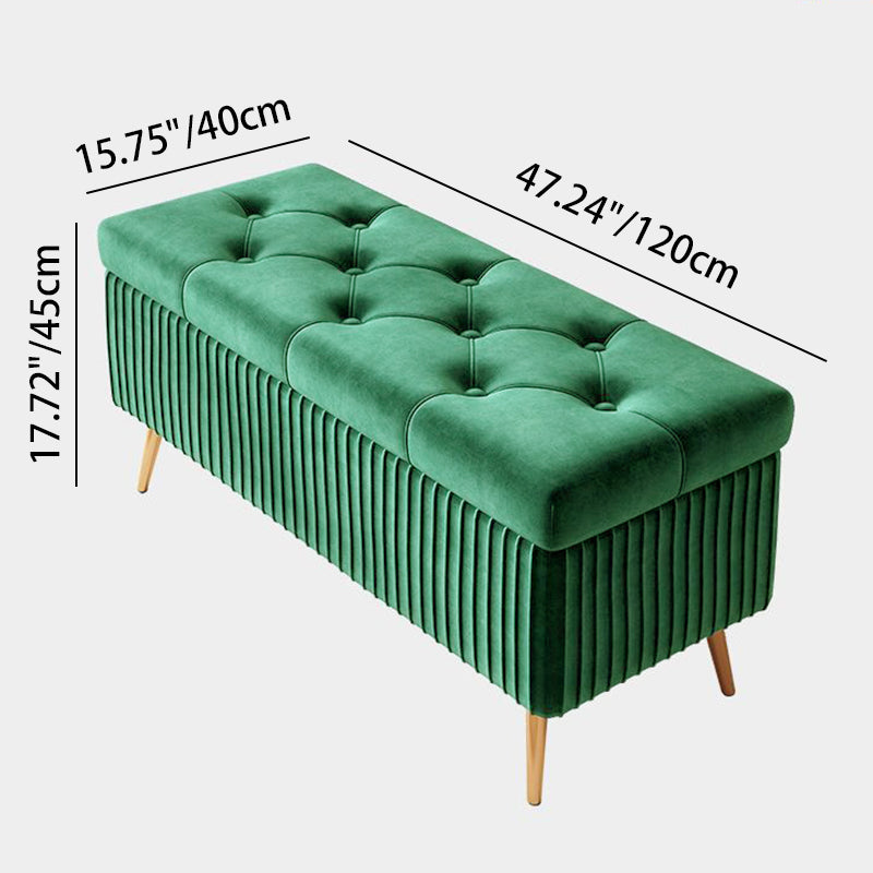 Modern Luxury Rectangular Solid Wood Frame Foam Velvet Bench 1-Storage For Entryway