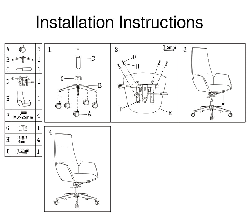 Modern Luxury Ergonomic Executive Chair - Leather Plywood Metal Office High Back Desk Chair With Adjustable Height, Swivel Wheels & Reclining Function