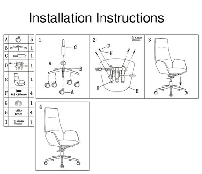Modern Luxury Ergonomic Executive Chair - Leather Plywood Metal Office High Back Desk Chair With Adjustable Height, Swivel Wheels & Reclining Function
