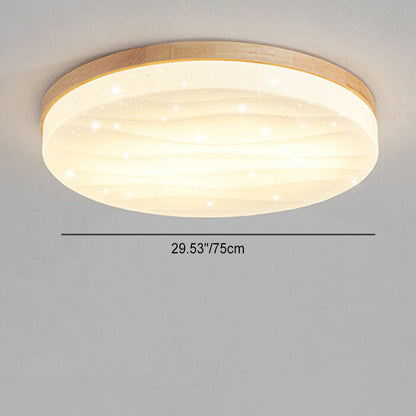 Modern Minimalist Solid Wood Edging PVC Round Shade LED Flush Mount Ceiling Light For Living Room