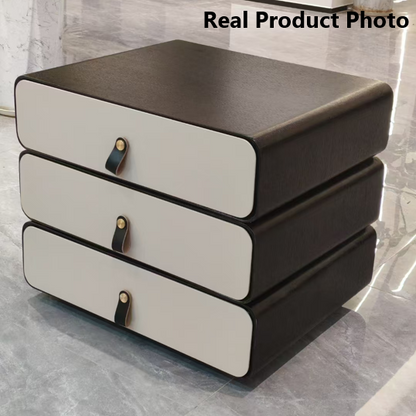 Contemporary Creative Solid Wood Multilayer Board Bedside Cabinet - 3 Drawers Rotating Nightstand For Bedroom
