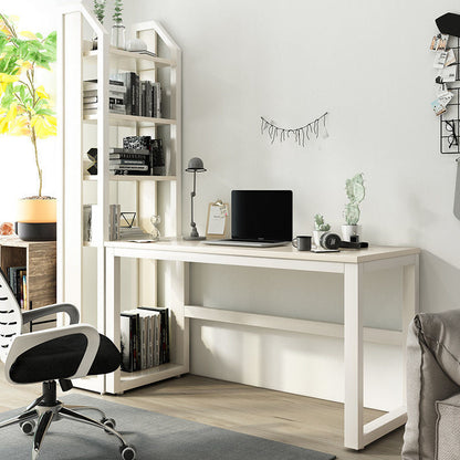 Modern Minimalist Rectangular Steel Particleboard Desks & 5-Tier Bookshelves For Home Office