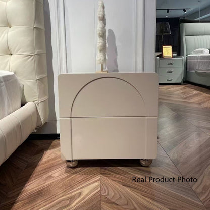 Contemporary Creative 2 Drawers Nightstand - Curved Front Stainless Steel Ball Legs Bedside Table For Bedroom
