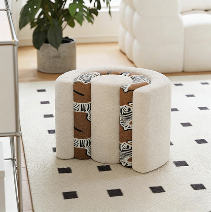 Contemporary Creative Plywood Sherpa Fabric U-Shaped Zebra Pattern Low Stool For Entryway And Living Room