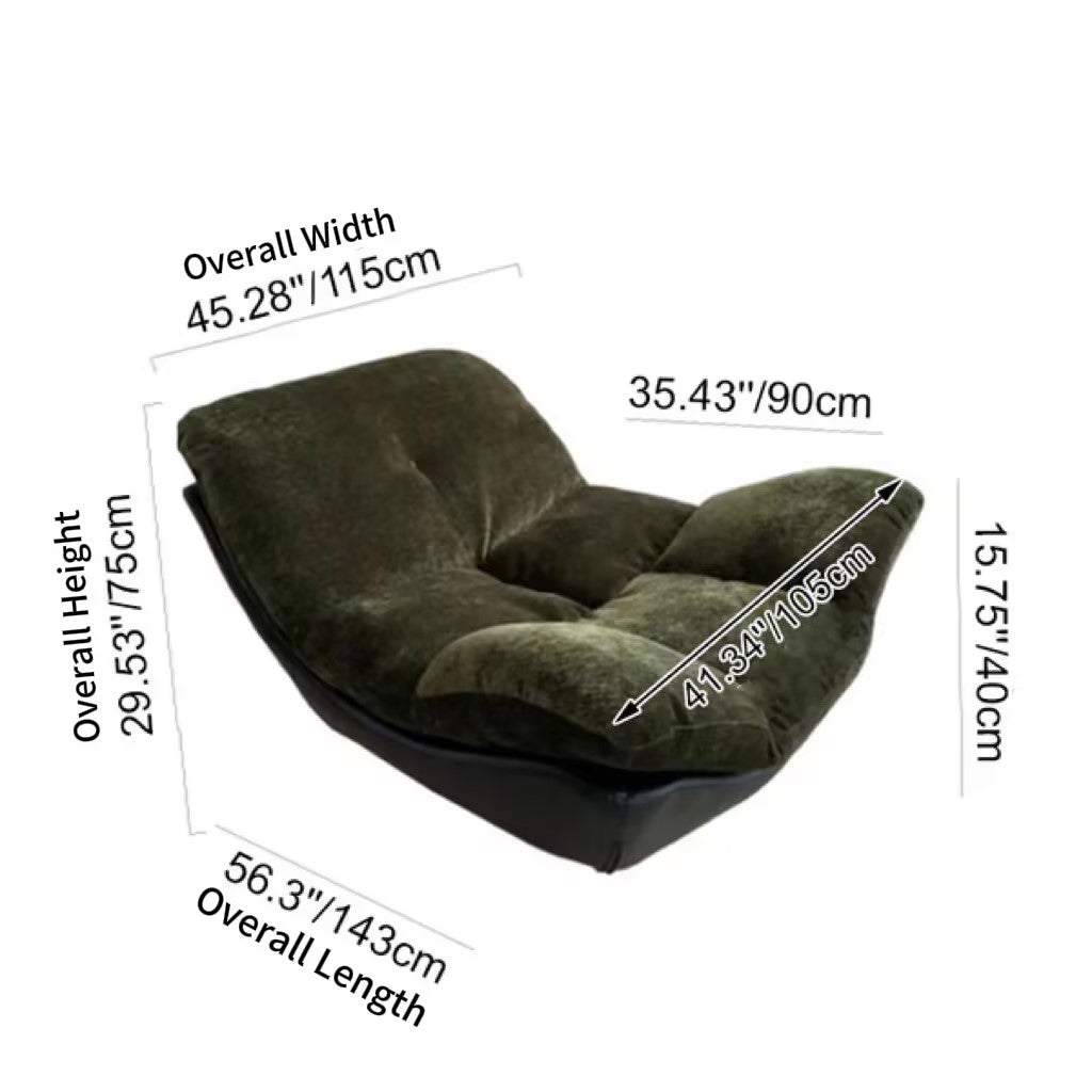 Contemporary Chenille Lazy Curved Ergonomic Design Accent Chair - Nordic Accent Floor Sofa With Eco Leather Base & High-Density Cushion For Living Room