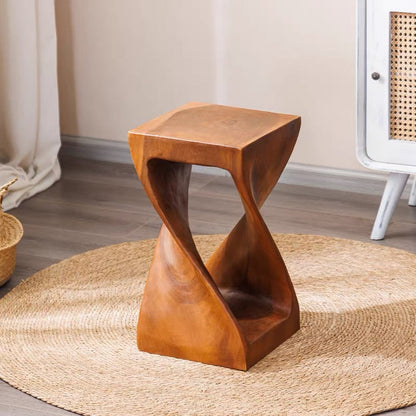 Contemporary Creative Solid Wood Square Side Table With Sculptural Lines For Living Room
