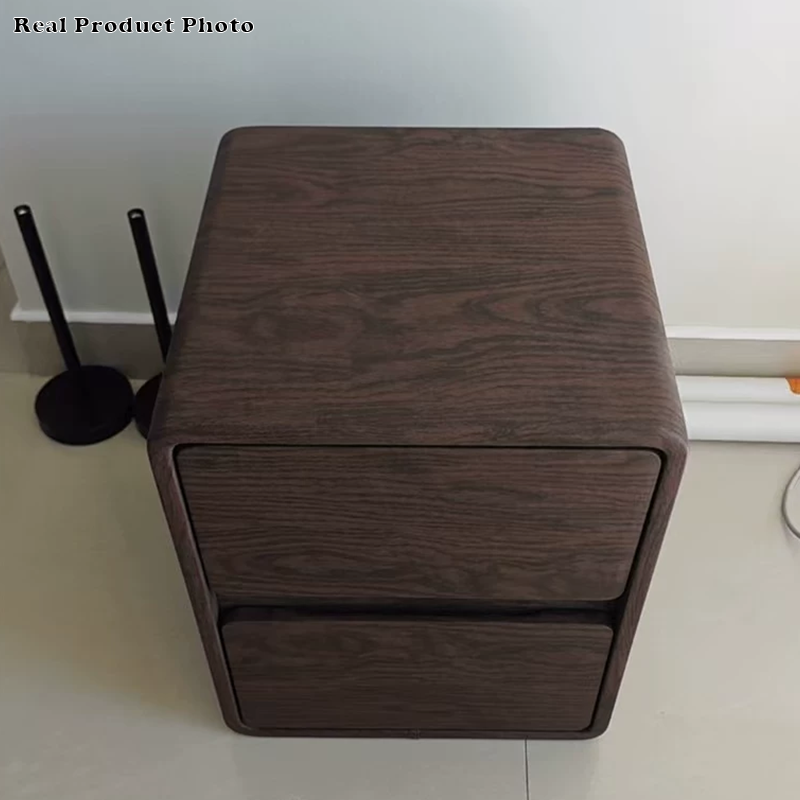 Modern Minimalist Rectangular Solid Wood Pine Wood Cat Scratching Leather Nightstand 2-Drawer For Bedroom
