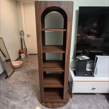 Traditional Vintage Rectangular Pine Wood Carbon Steel Rotatable Multifunctional Bookshelf 5-Tier For Living Room