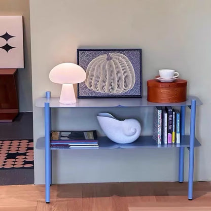 Modern Minimalist Iron Rectangular Blue Storage Shelf With 2-Tier Organizer For Living Room