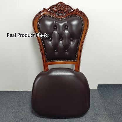 Traditional Vintage Curved Microfiber Leather Solid Wood Sponge Dining Chair Backrest Armrest For Dining Room