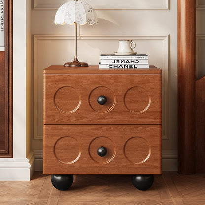 Traditional Vintage Square Rubberwood Pine Wood Multi-Layer Panel Nightstand 2-Drawer For Bedroom