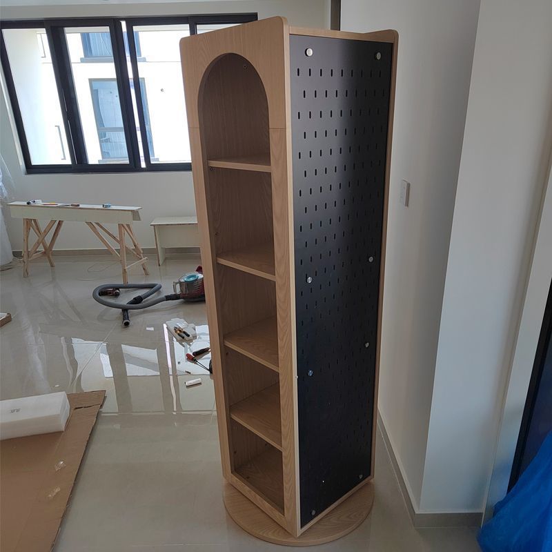 Traditional Vintage Rectangular Pine Wood Carbon Steel Rotatable Multifunctional Bookshelf 5-Tier For Living Room