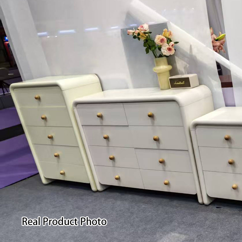 Vertical Cream MDF Tall Chest - Large Capacity Partitioned 5-Drawer Storage Cabinet For Living Room & Bedroom