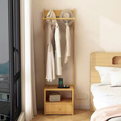 Modern Minimalist Bamboo & MDF Rectangular Hall Tree With 1-Cabinet 2-Tier Storage For Bedroom & Living Room